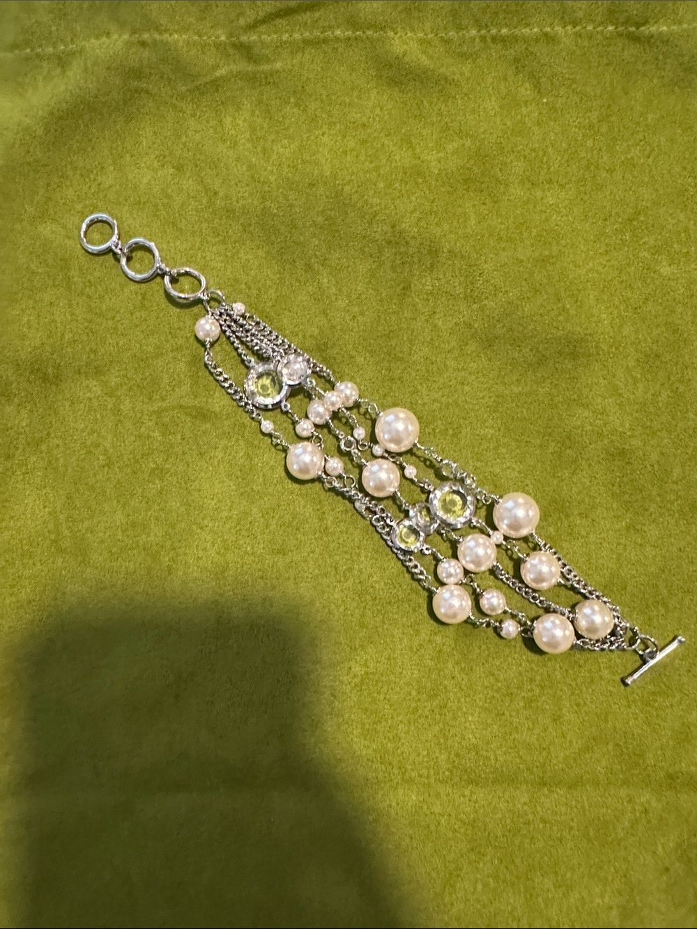 Pearl and Crystal Multi-Row Bracelet in White and Silver